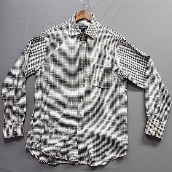 VTG Scott Barber Houndstooth Blue Checkers Button Down Pocket Sz LARGE Cotton - Picture 1 of 8